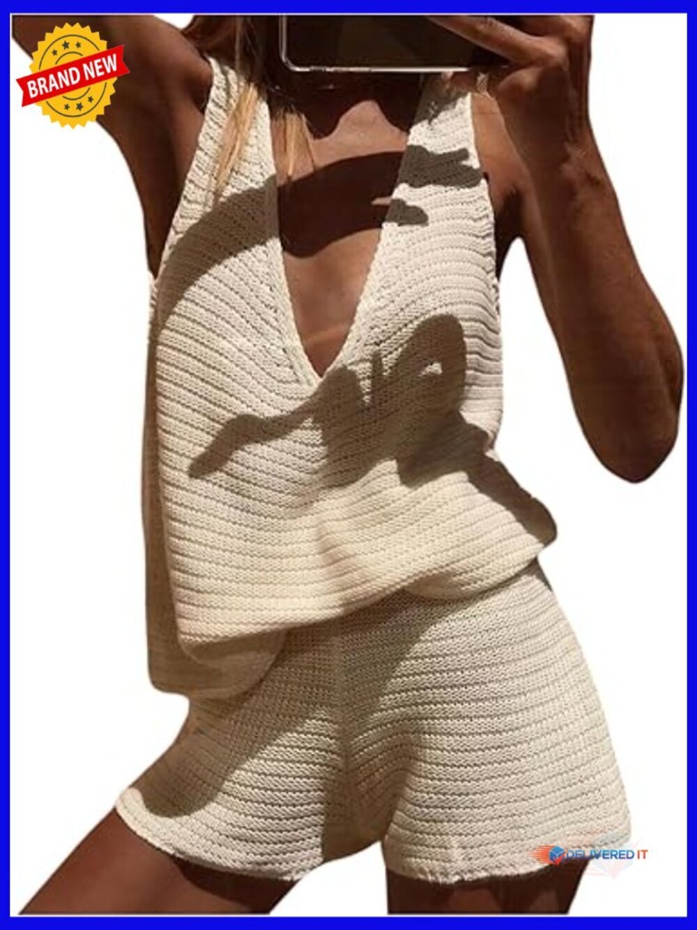 Deep V Neck Tank Top and Shorts 2 Piece Set Summer Vacation Outfit